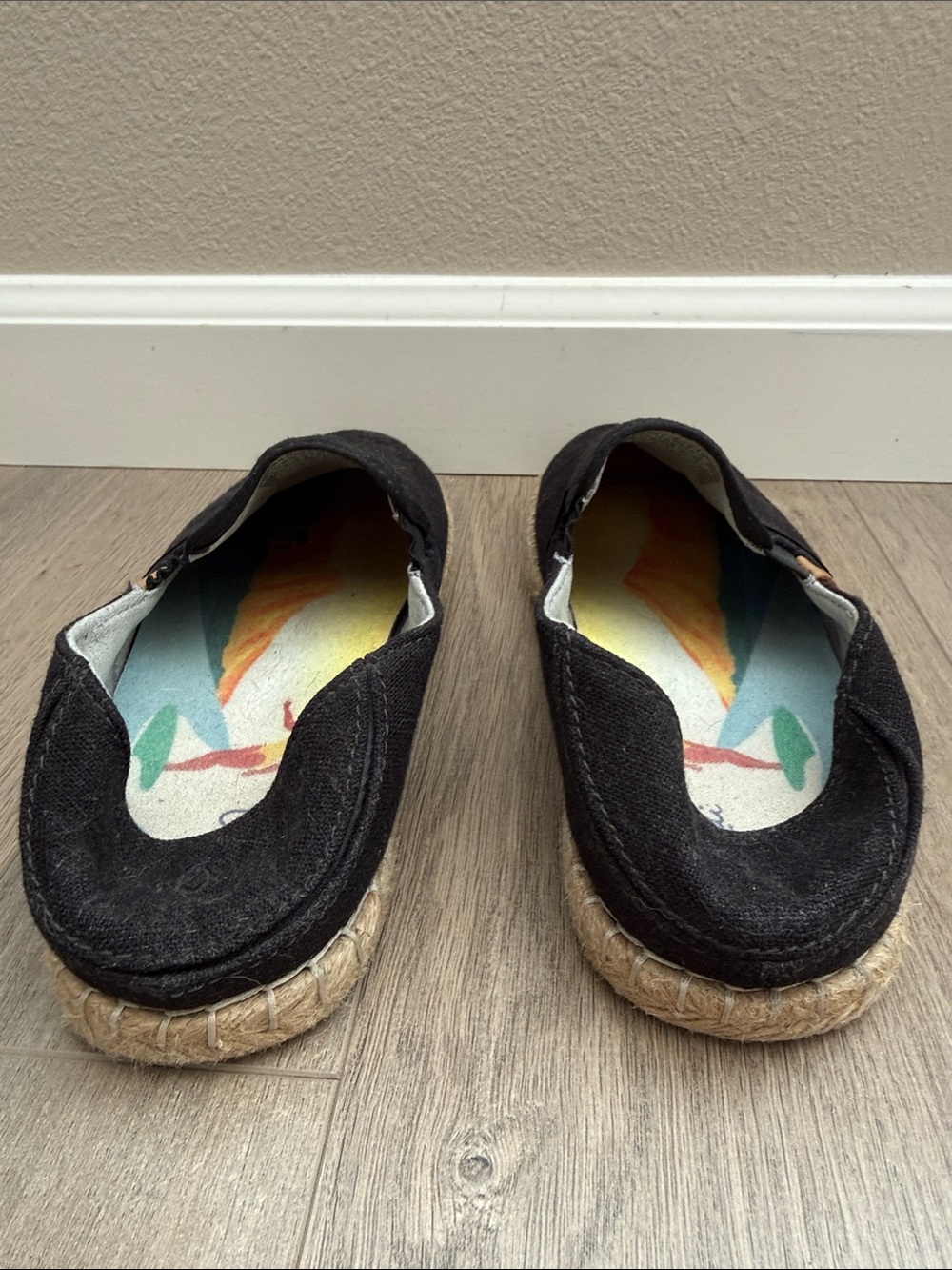 OluKai Women's Black Canvas Slip-On Espadrilles with Tan Accent - Picture 4 of 5